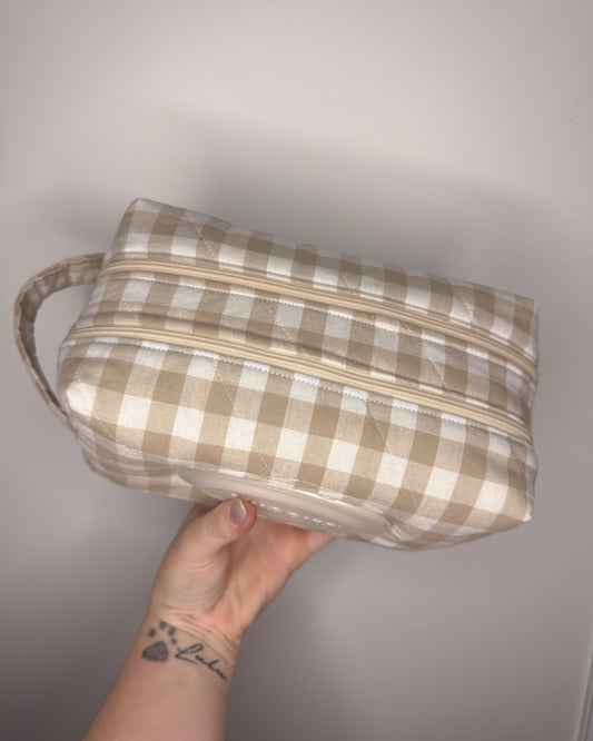 Beige Gingham Print Essential Wipe Pouch