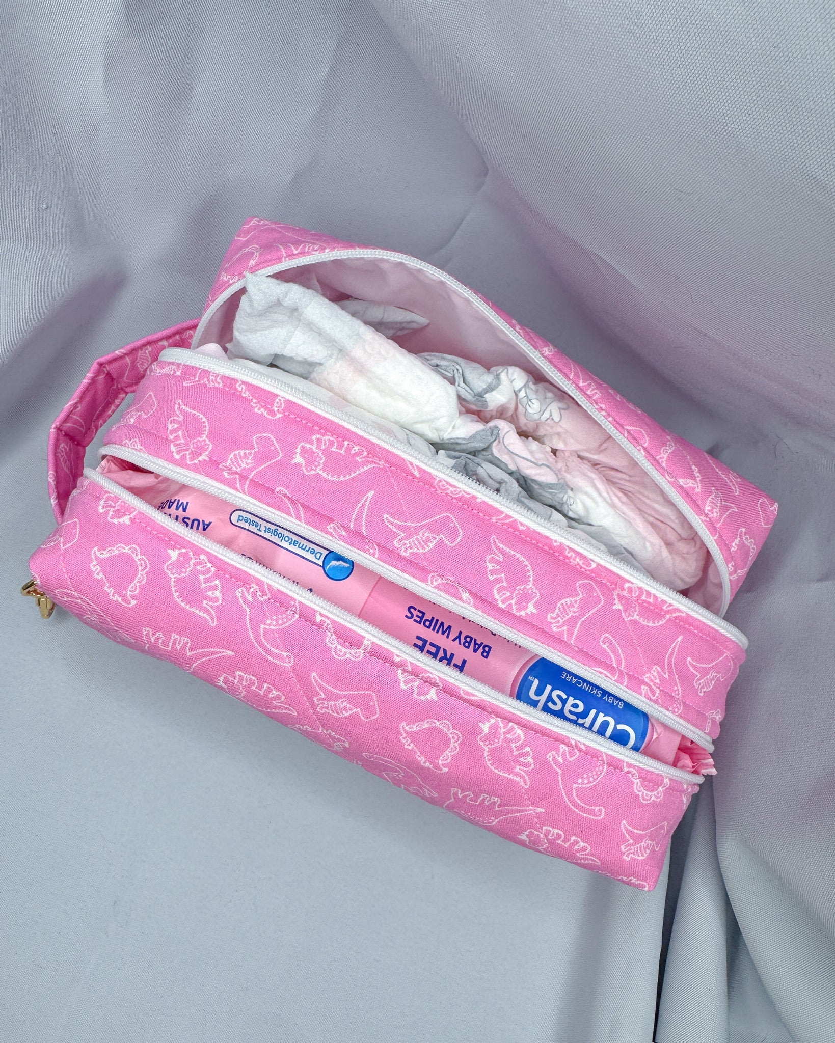 Little Dinos Print Quilted Nappy & Wipe Pouch | Essential Baby Wipe Pouch