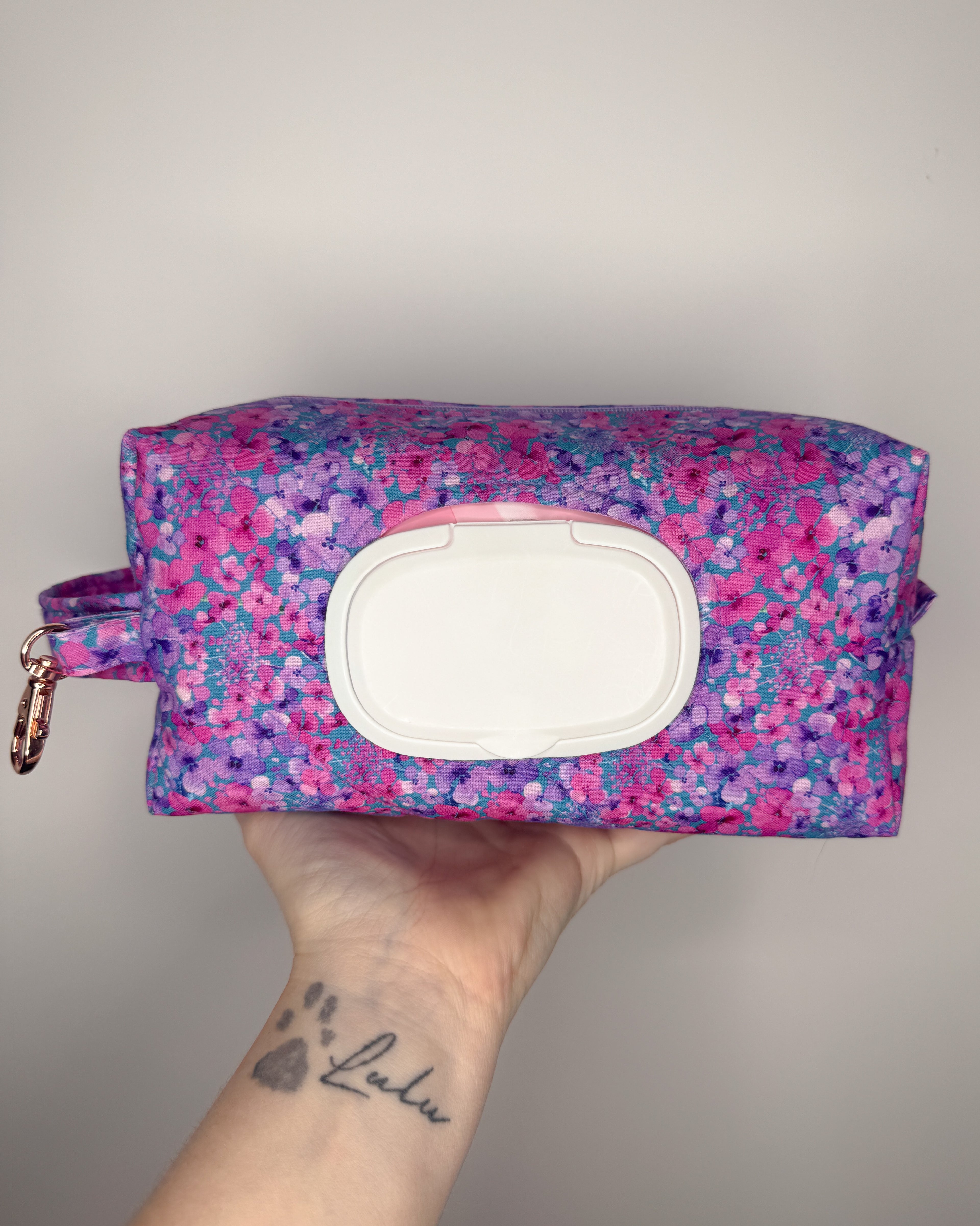 Purple Floral Garden Quilted Nappy & Wipe Pouch | Essential Baby Wipe Pouch