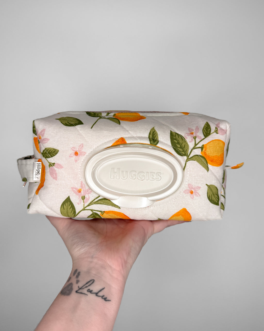 Lemon Squeeze Print Quilted Nappy & Wipe Pouch | Essential Baby Wipe Pouch