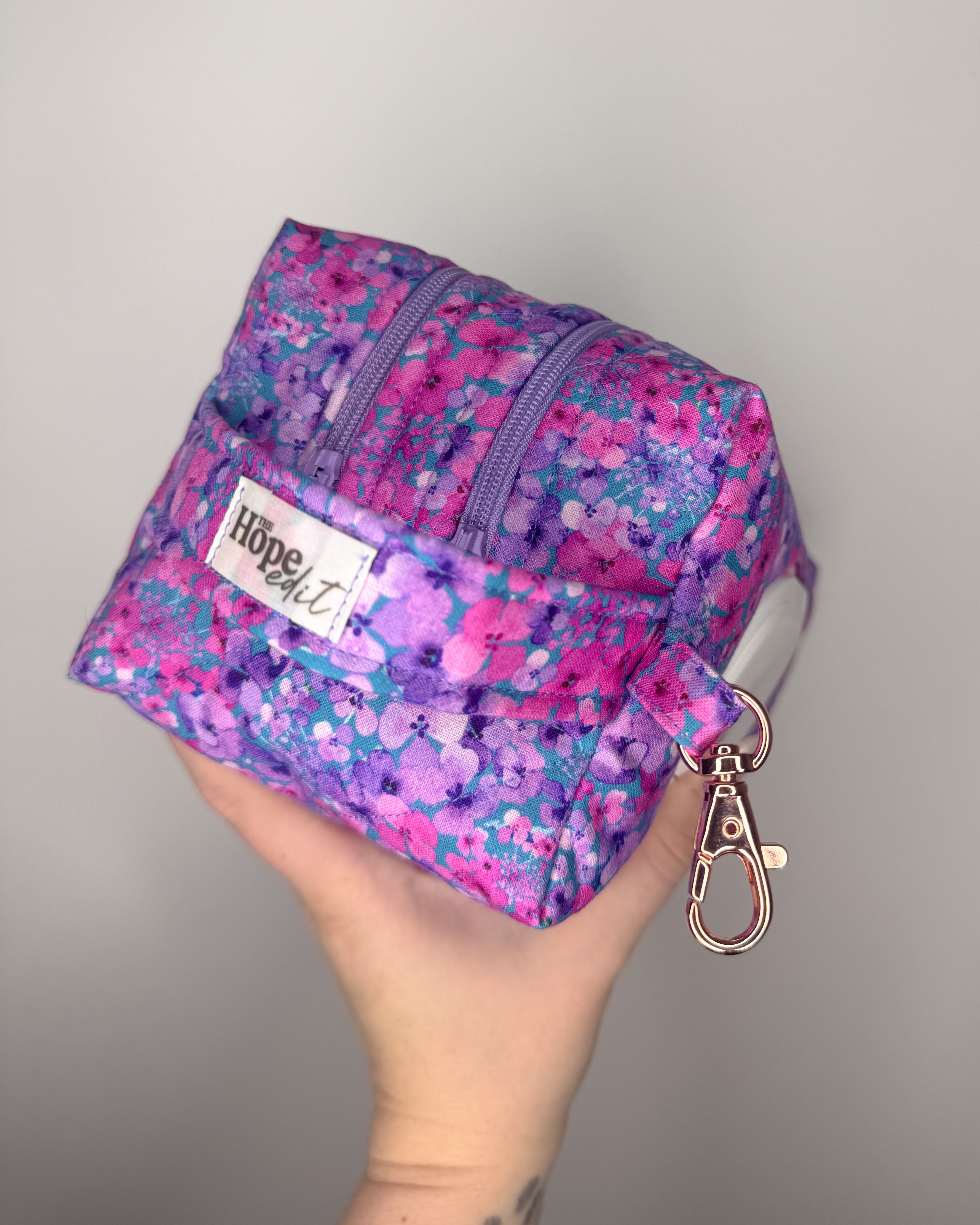 Purple Floral Garden Quilted Nappy & Wipe Pouch | Essential Baby Wipe Pouch