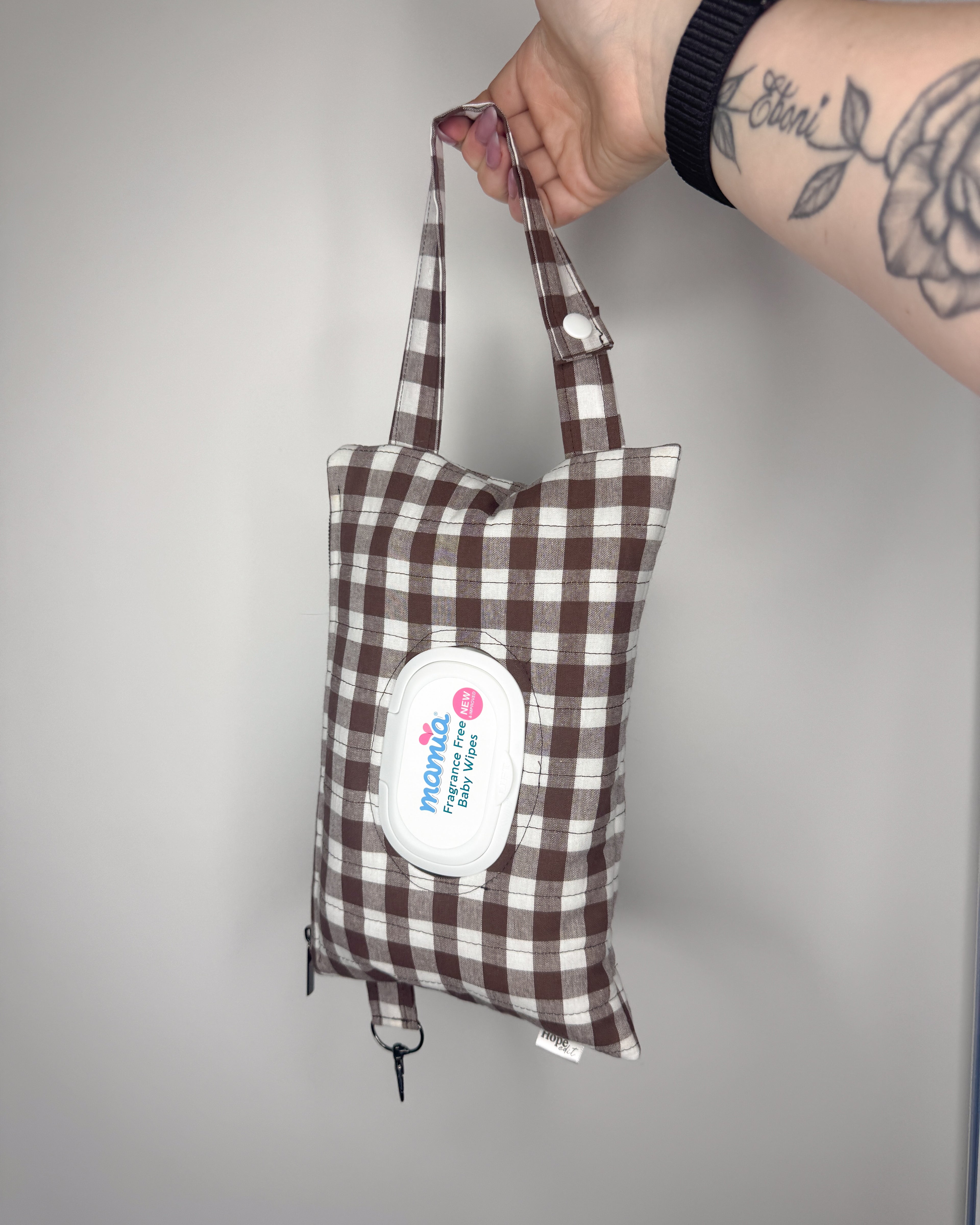 Choc Gingham Print Quilted Wipe Pouch | The Quick-Zip Wipe Case