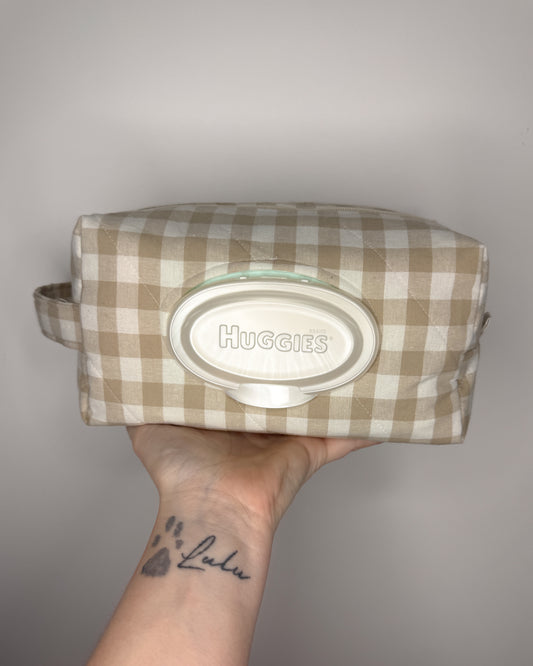 Beige Gingham Print Essential Wipe Pouch