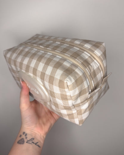 Beige Gingham Print Essential Wipe Pouch
