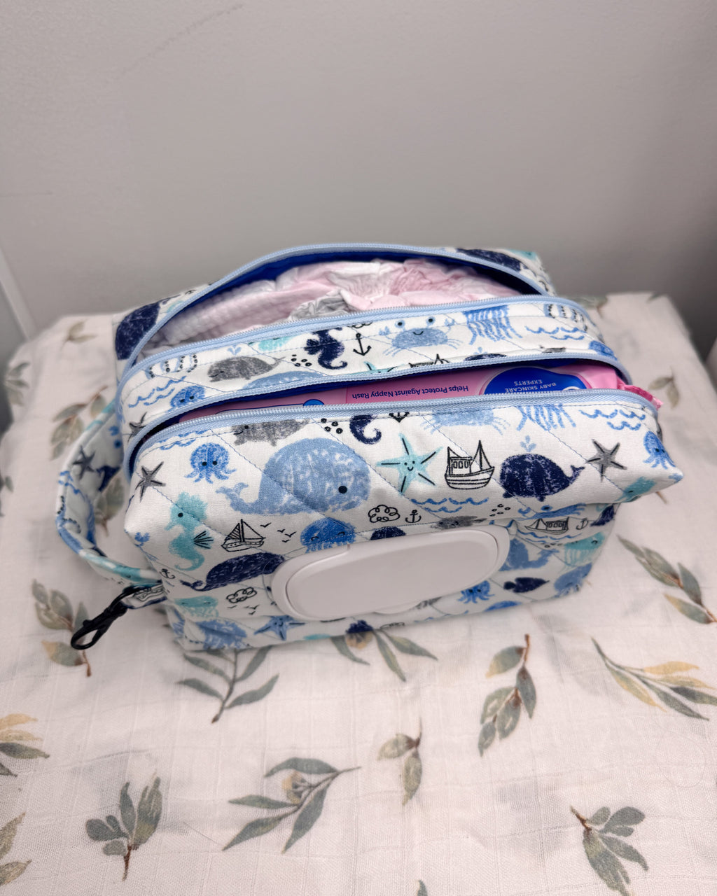 Ocean Friends Quilted Nappy & Wipe Pouch | Essential Baby Wipe Pouch