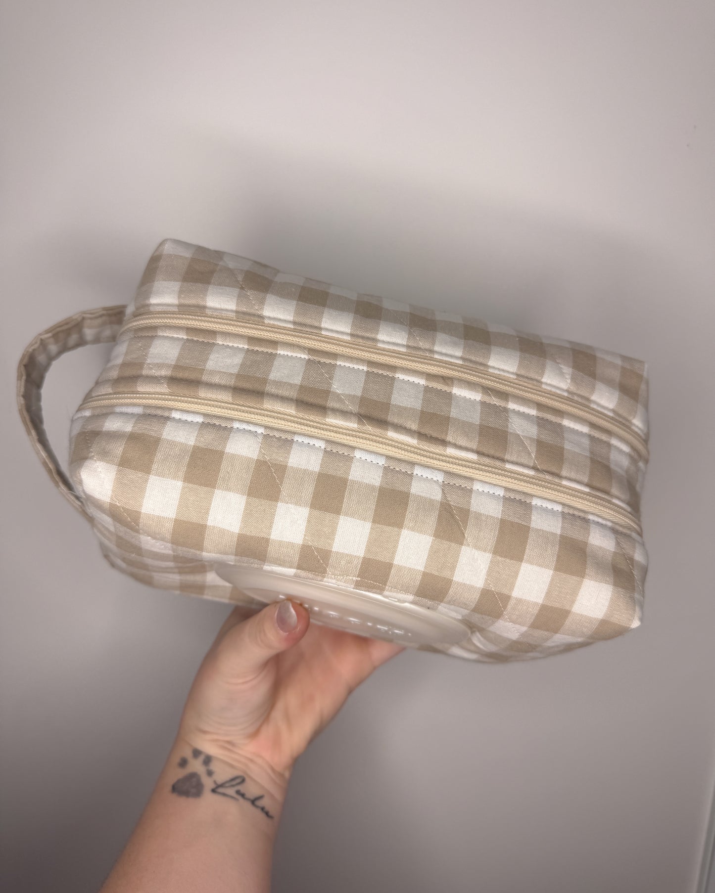 Beige Gingham Print Essential Wipe Pouch
