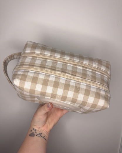 Beige Gingham Print Essential Wipe Pouch