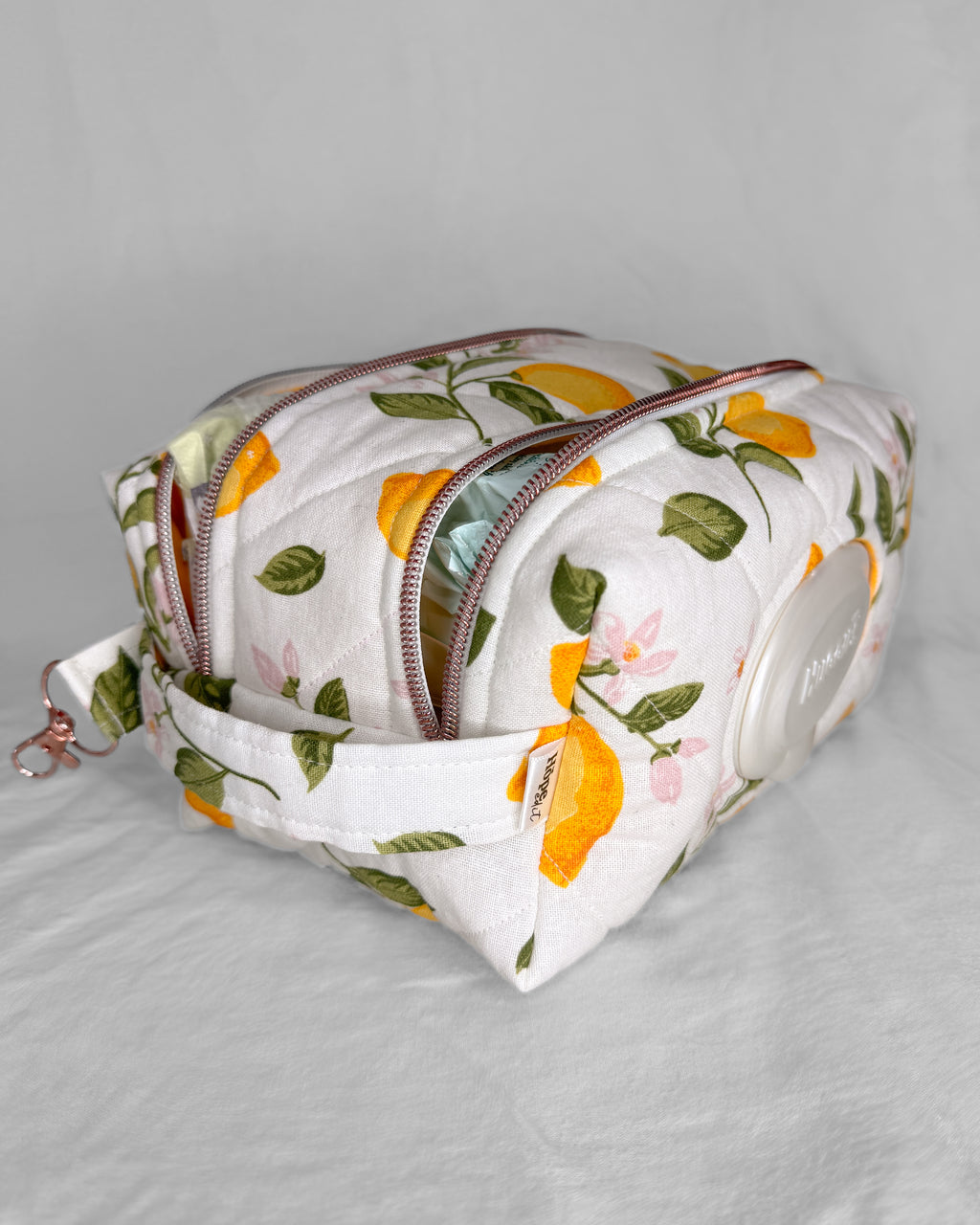 Lemon Squeeze Print Quilted Nappy & Wipe Pouch | Essential Baby Wipe Pouch