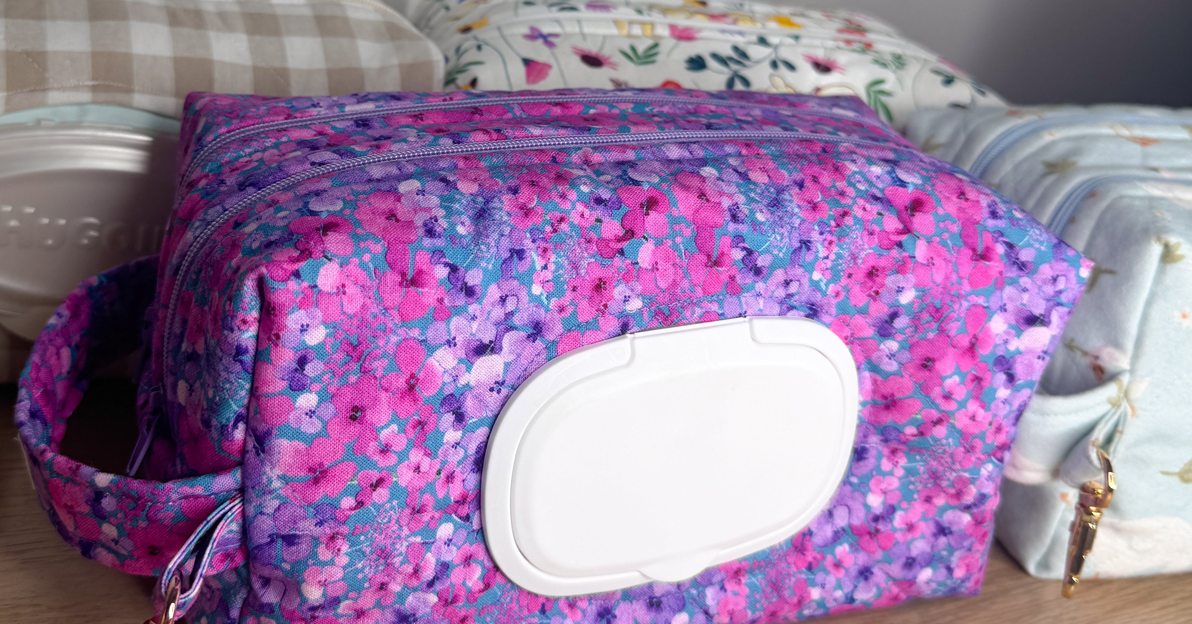 Purple Floral Garden Quilted Nappy & Wipe Pouch | Essential Baby Wipe Pouch