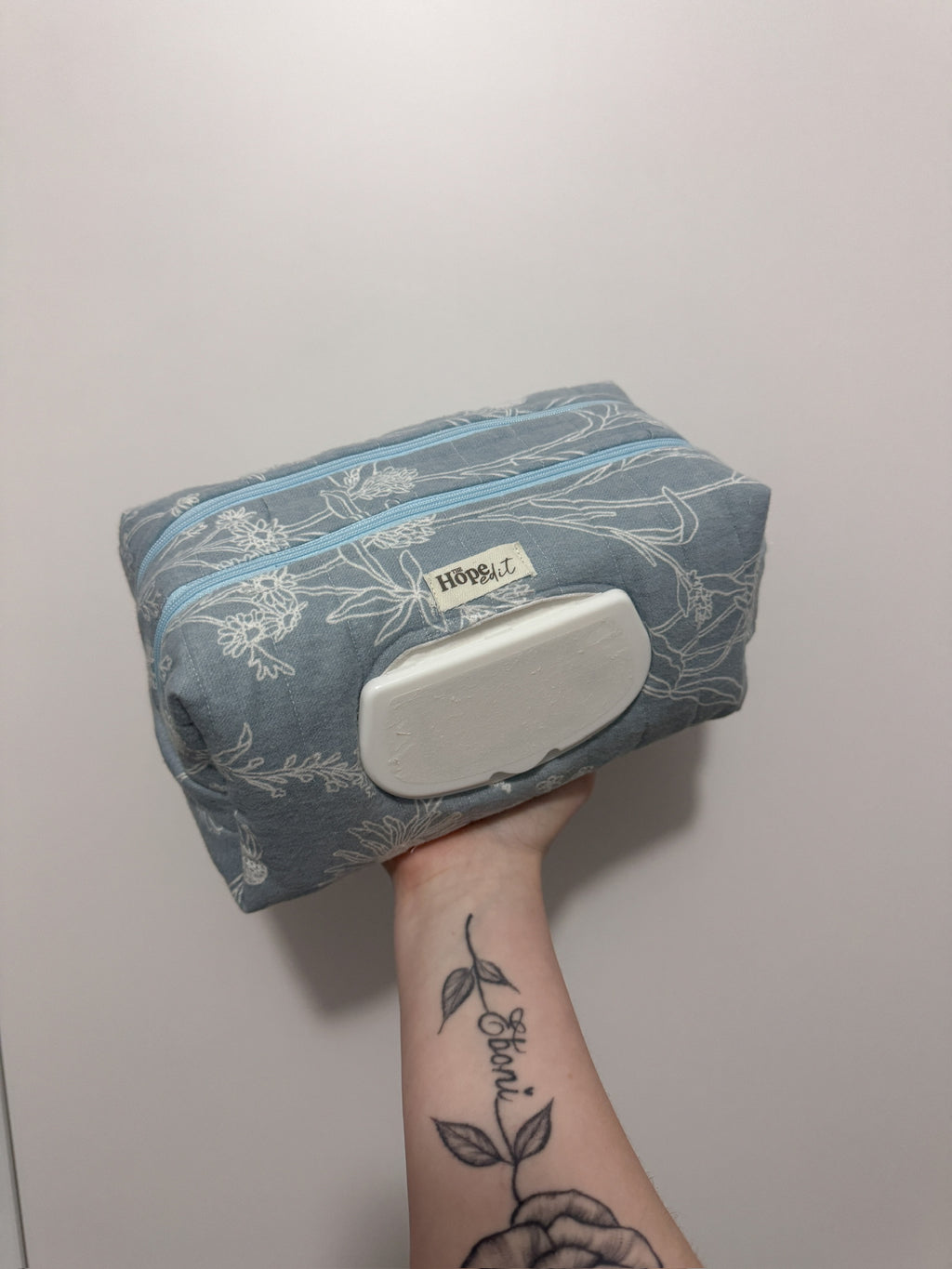 Blue Floral Quilted Nappy & Wipe Pouch | Essential Baby Wipe Pouch