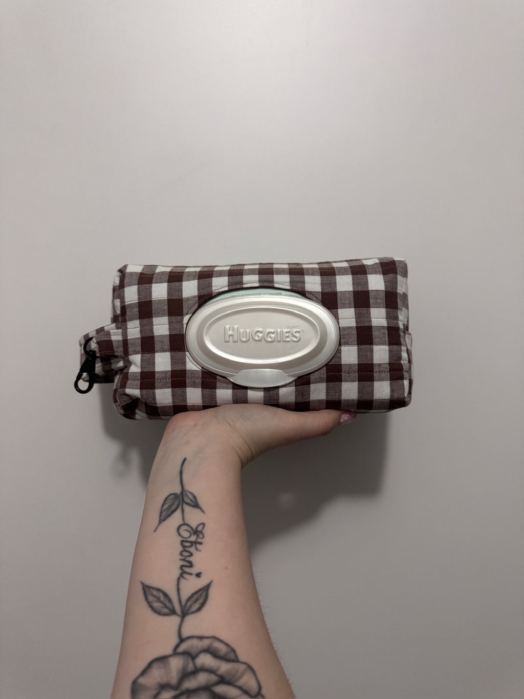 Choc Gingham Quilted Nappy & Wipe Pouch | Essential Baby Wipe Pouch