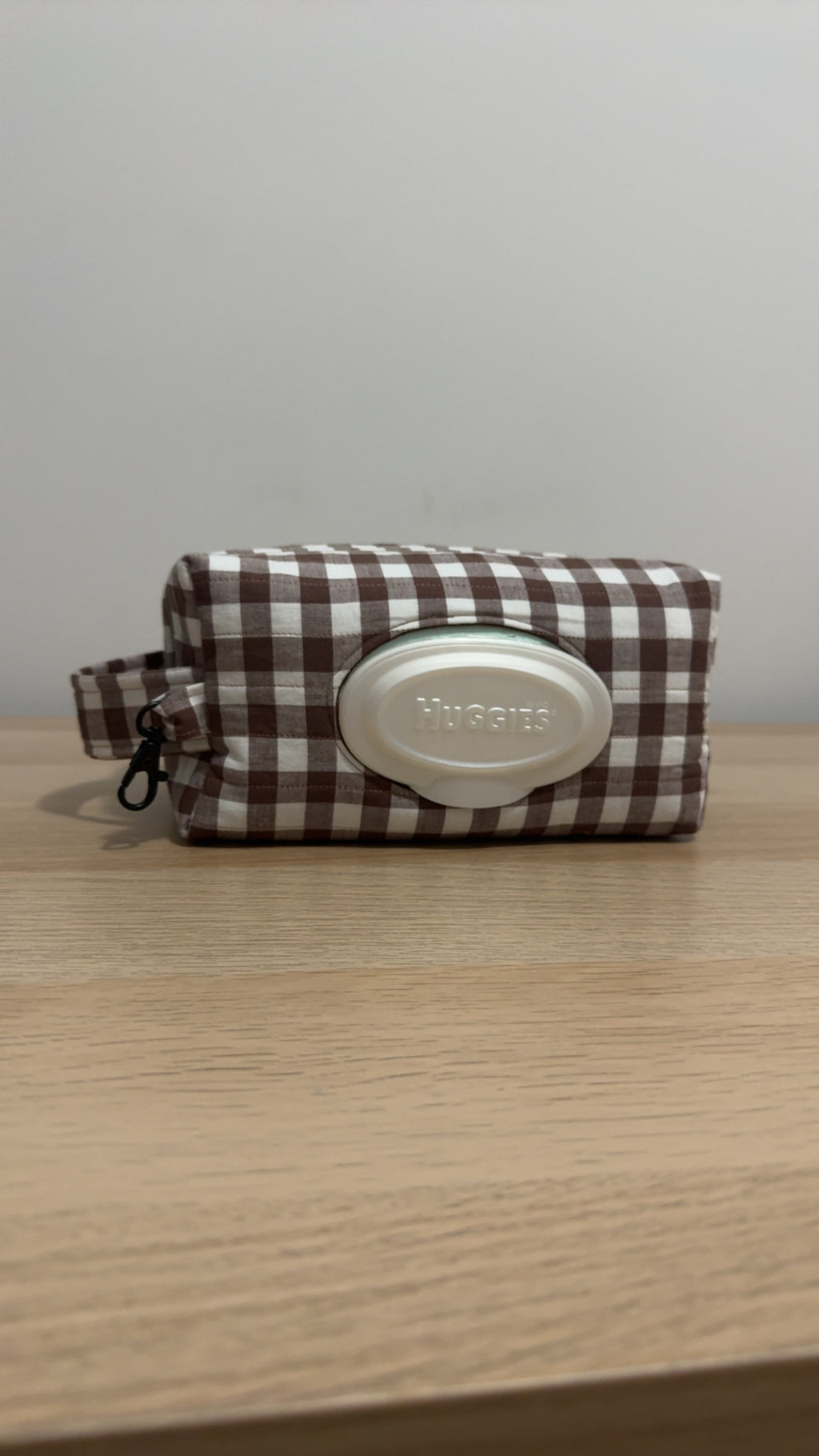Choc Gingham Quilted Nappy & Wipe Pouch | Essential Baby Wipe Pouch