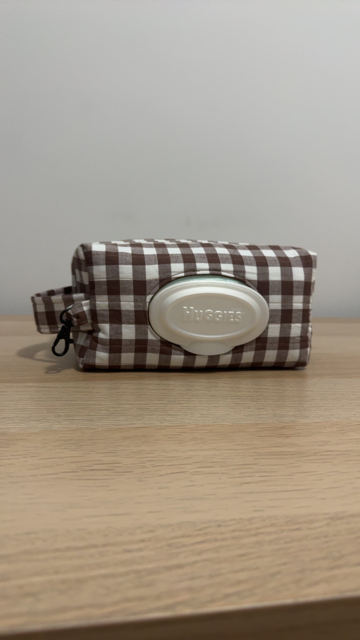 Choc Gingham Quilted Nappy & Wipe Pouch | Essential Baby Wipe Pouch