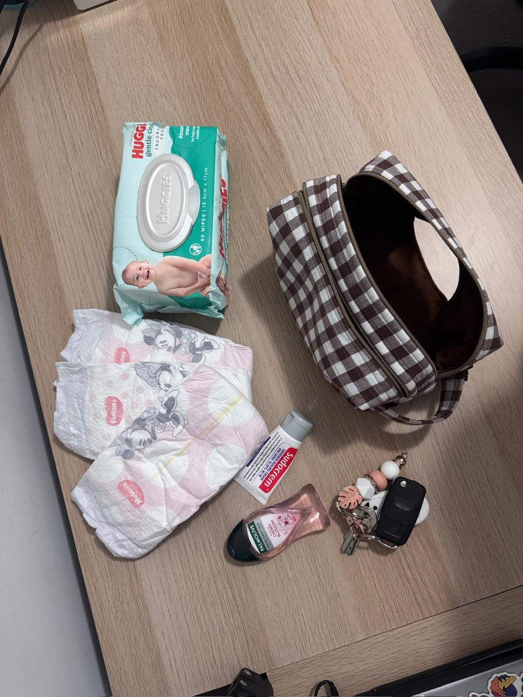 Choc Gingham Quilted Nappy & Wipe Pouch | Essential Baby Wipe Pouch