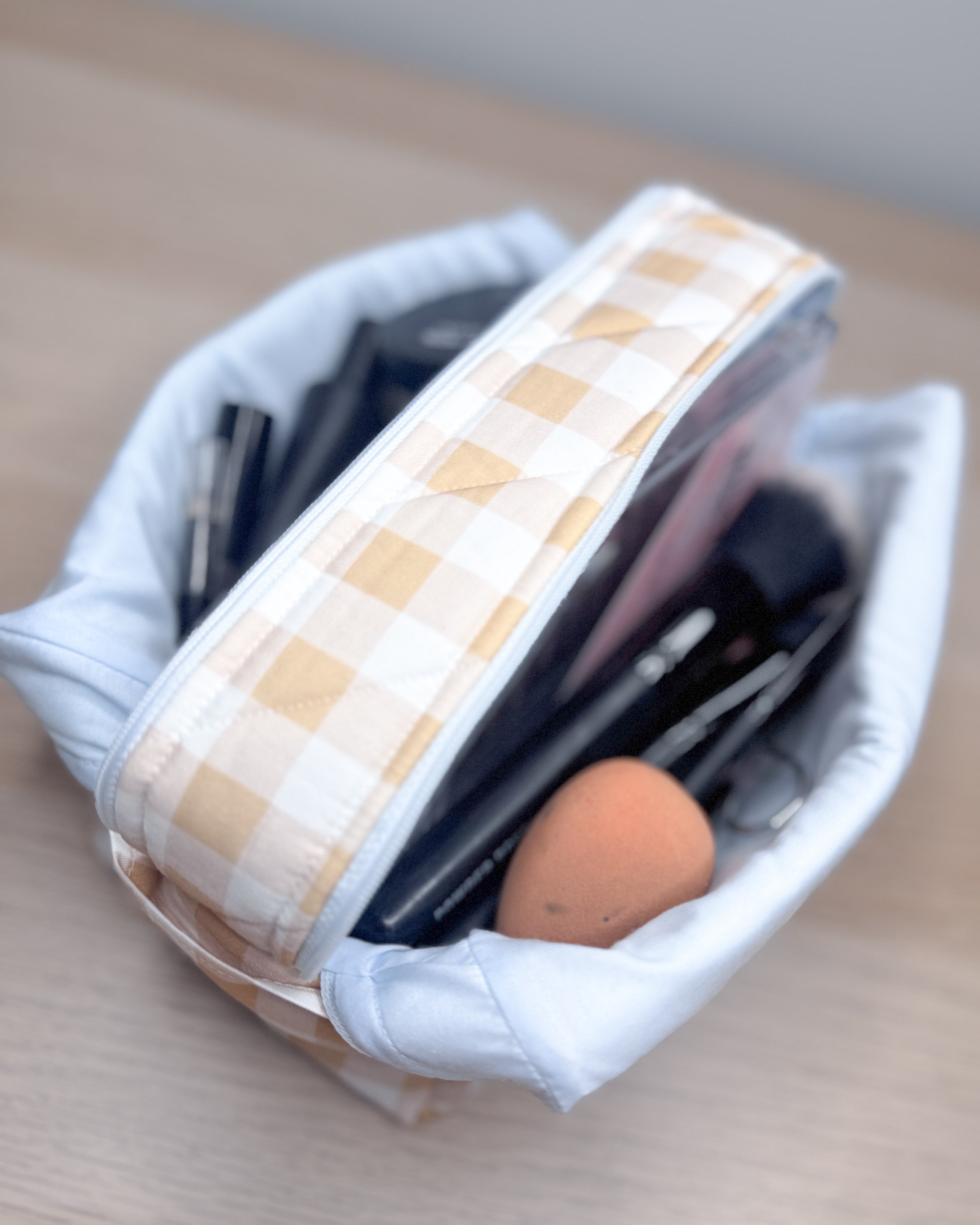 The Cream Gingham Luv-All Pouch | Quilted Box Toiletry & Carry-All Pouch