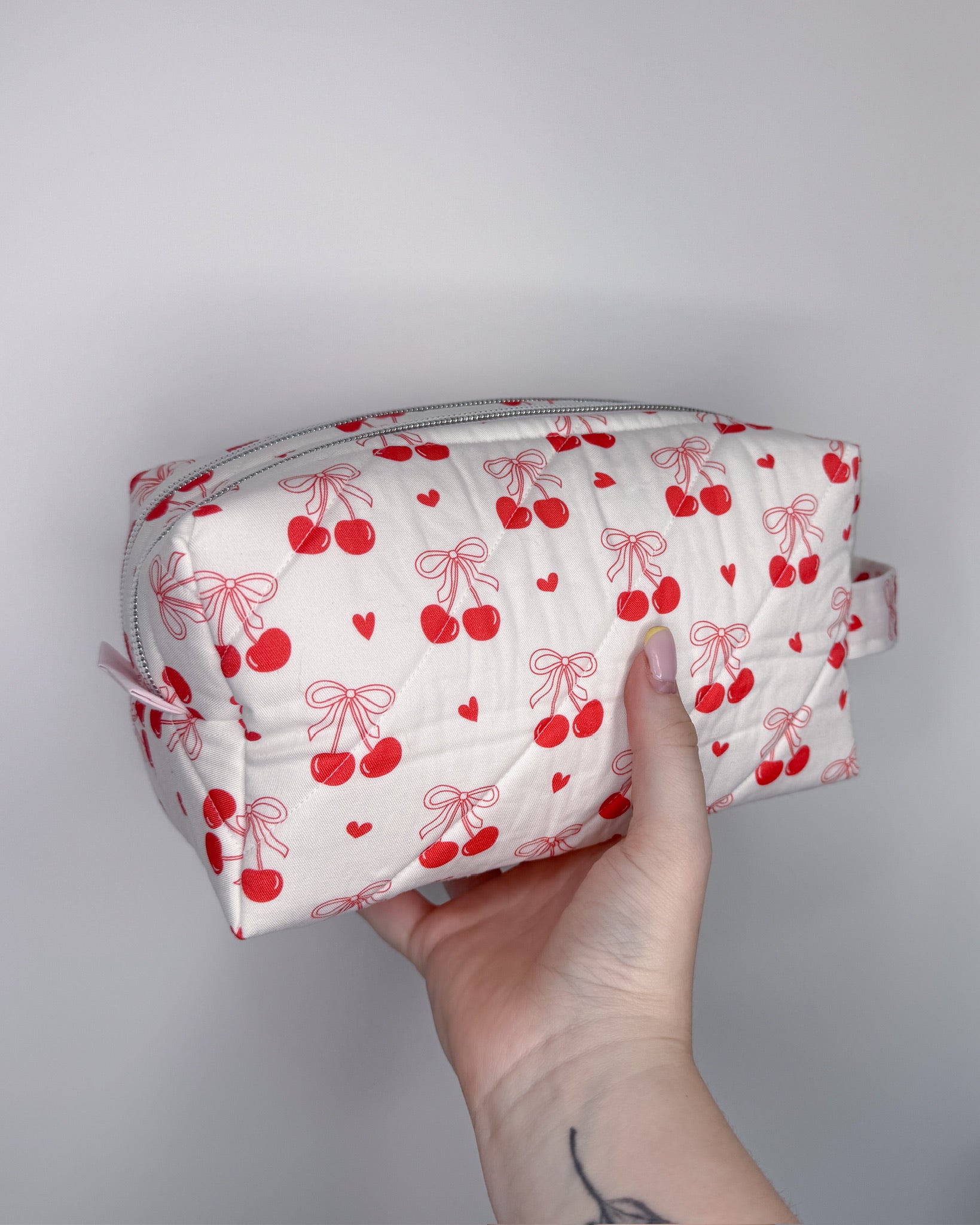 The Cherry Bow Luv-All Pouch | Quilted Box Toiletry & Carry-All Pouch