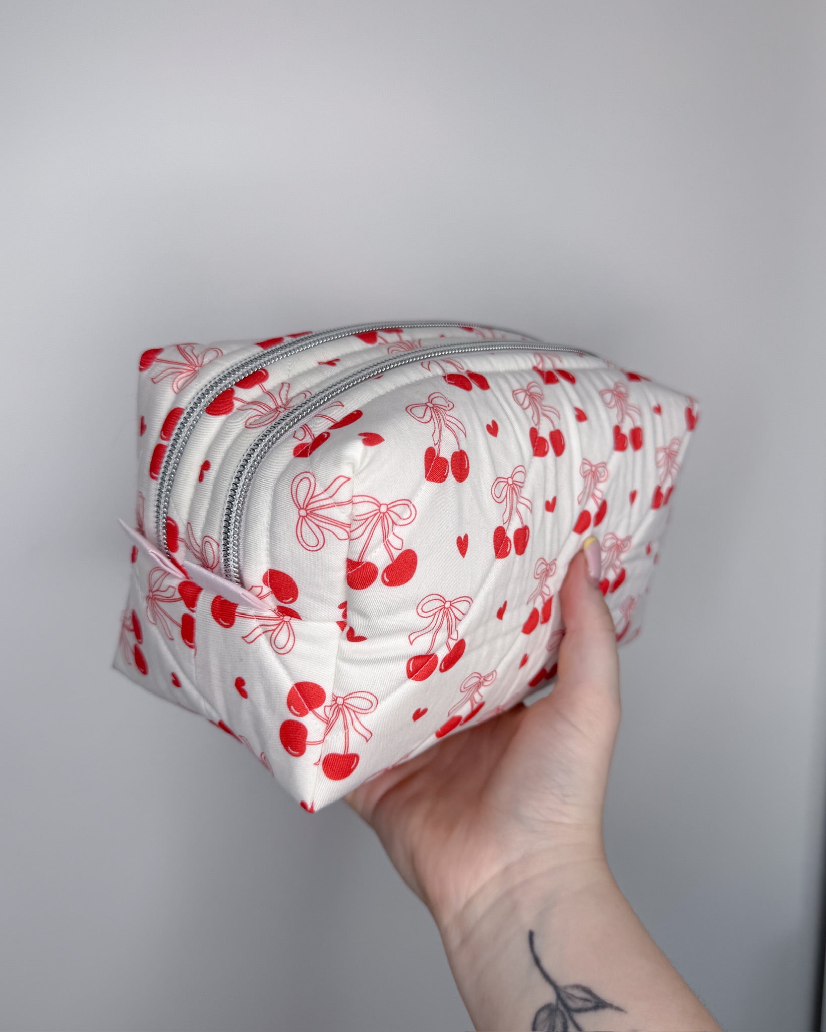 The Cherry Bow Luv-All Pouch | Quilted Box Toiletry & Carry-All Pouch