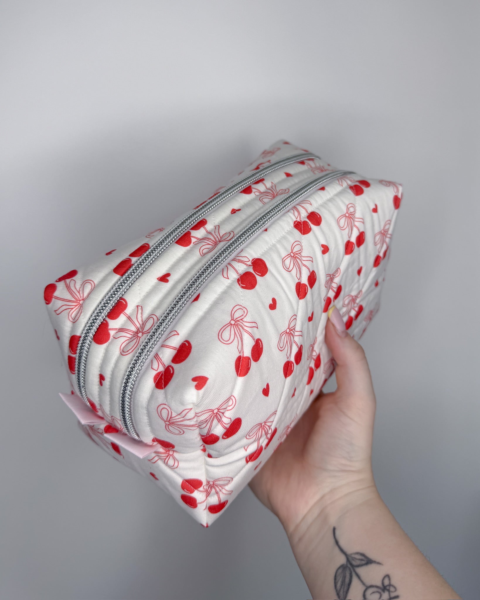 The Cherry Bow Luv-All Pouch | Quilted Box Toiletry & Carry-All Pouch