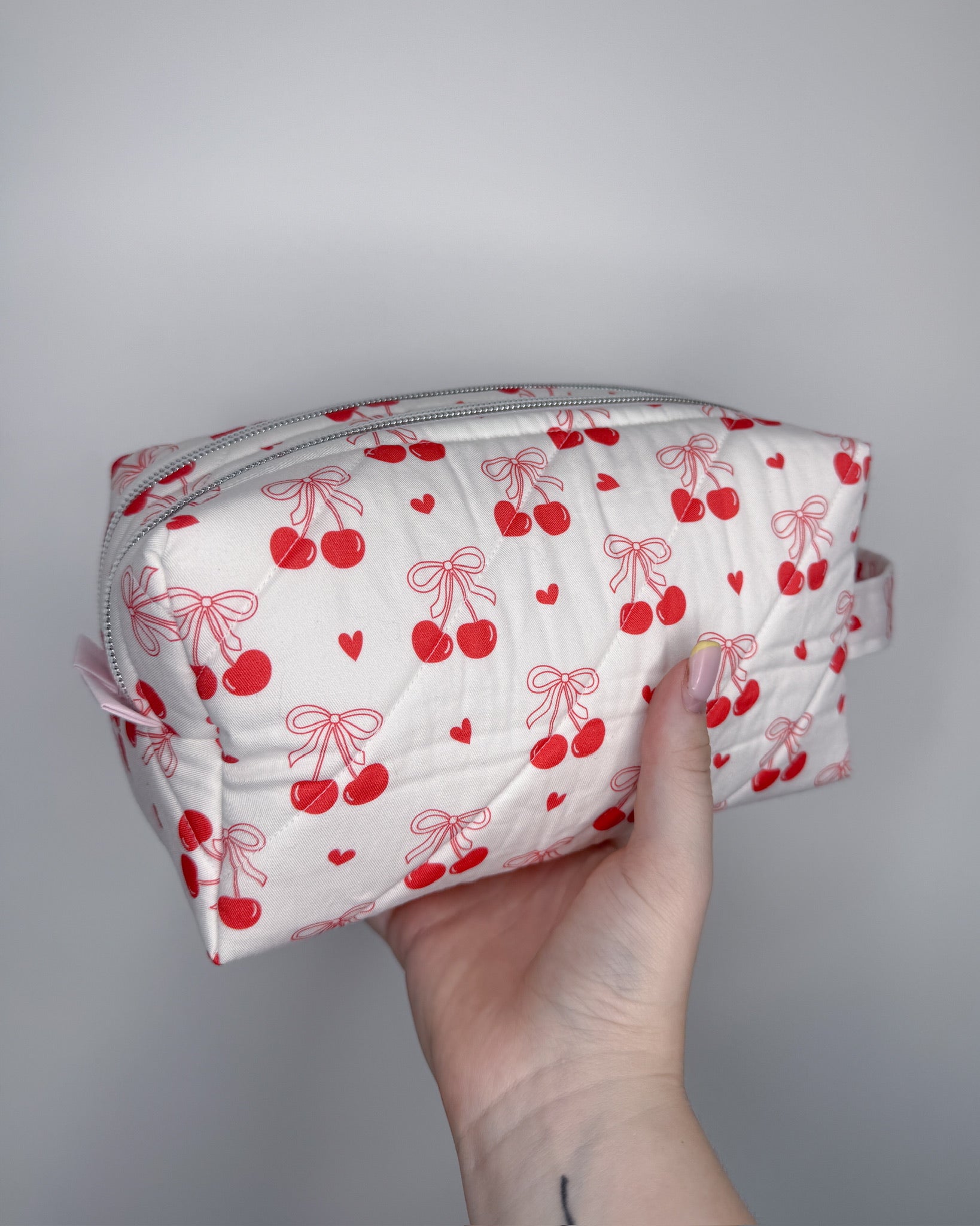 The Cherry Bow Luv-All Pouch | Quilted Box Toiletry & Carry-All Pouch