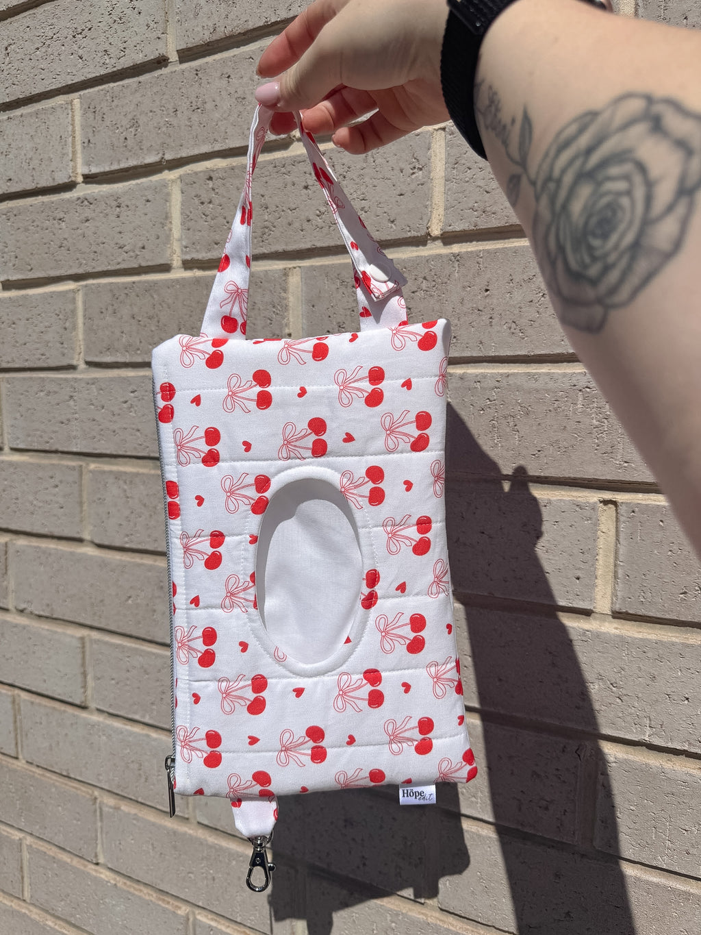 Cherry Bows Print Quilted Wipe Pouch | The Quick-Zip Wipe Case
