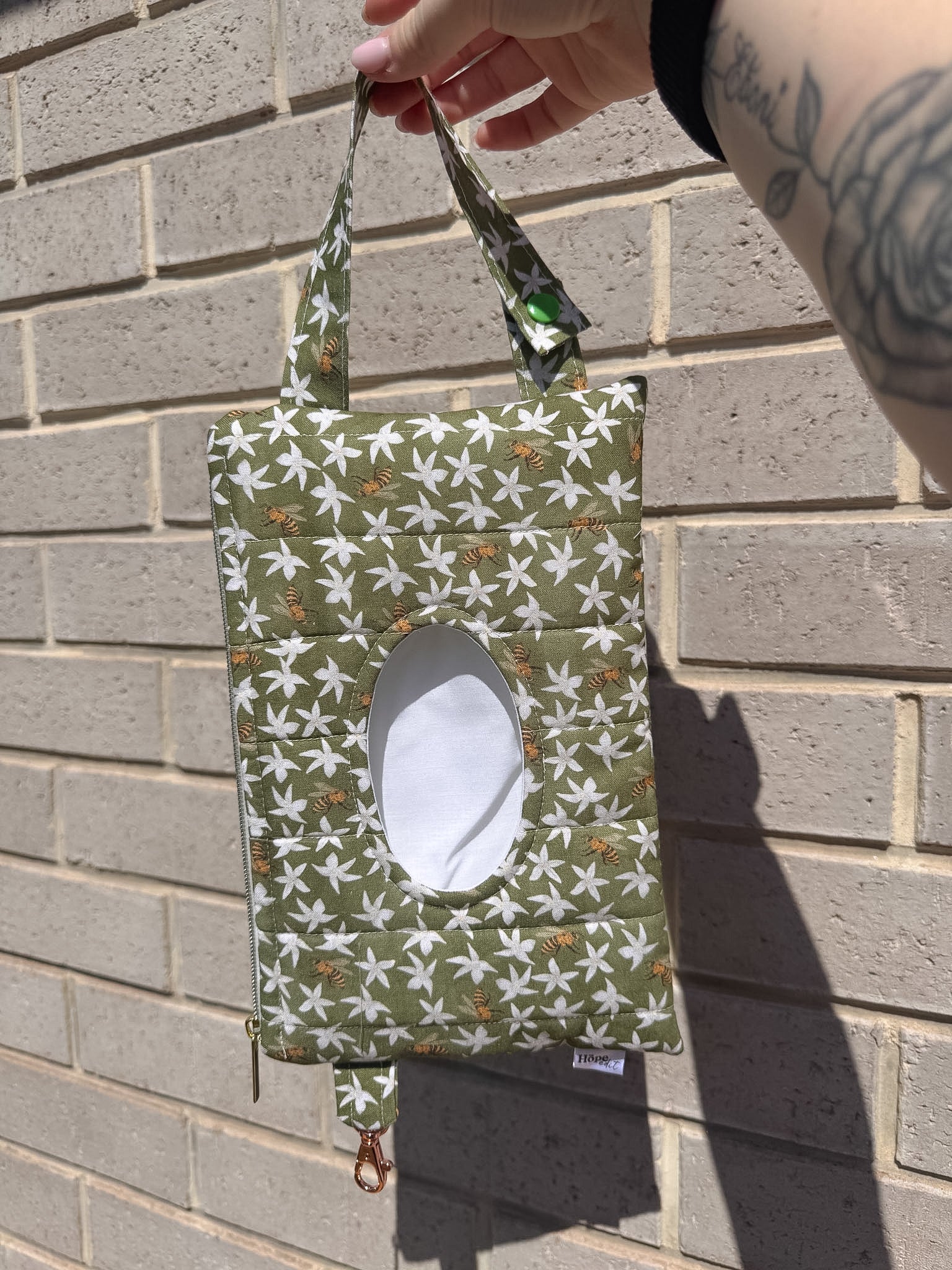 Green Bee's Print Quilted Wipe Pouch | The Quick-Zip Wipe Case